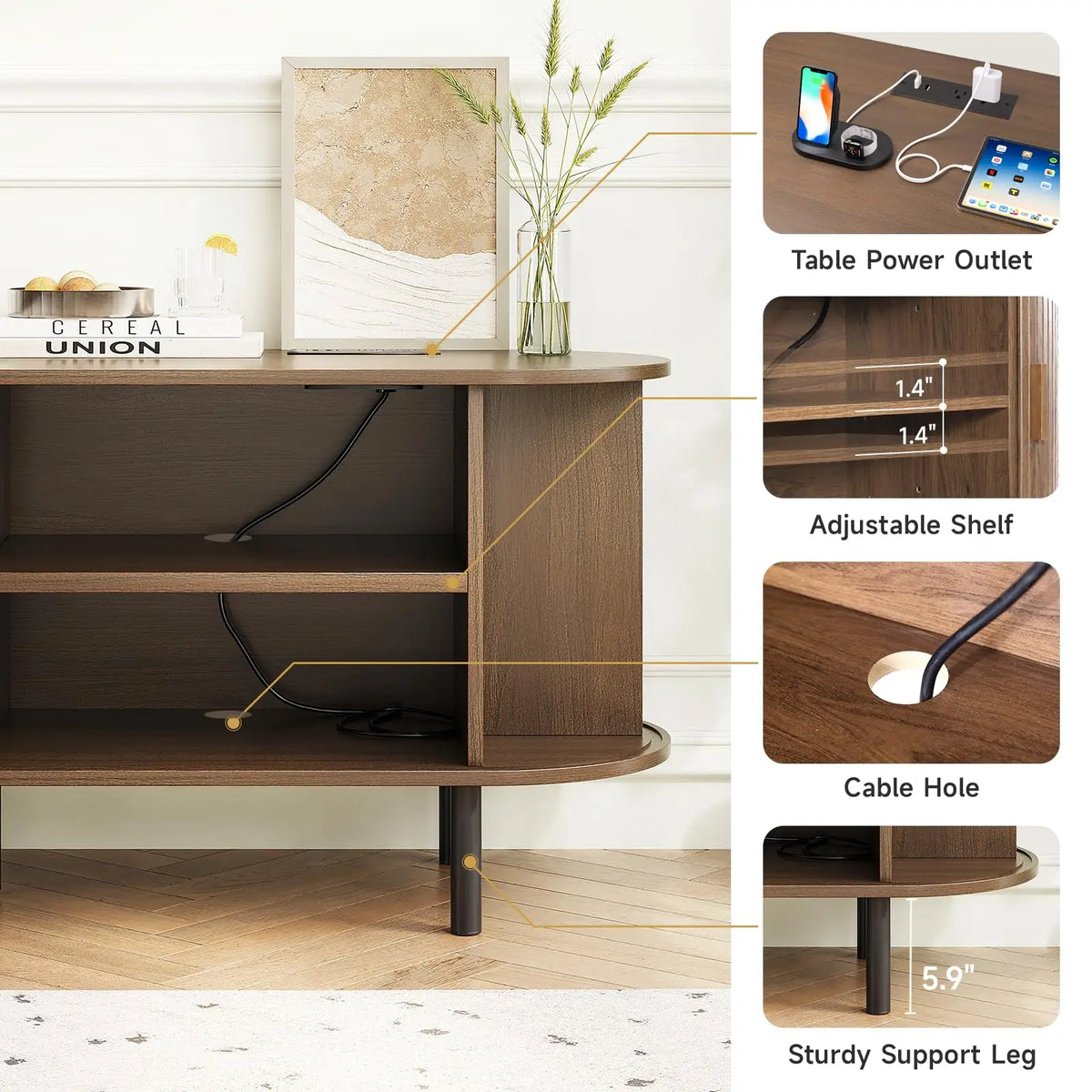 Onbrill Modern TV Stand With Power Outlet And Sliding Doors