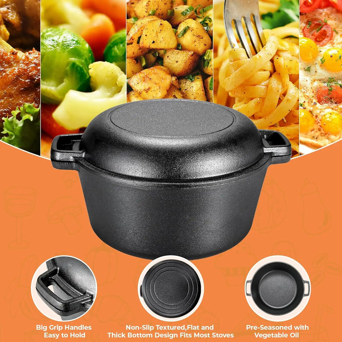 Heavy Cast Iron Dutch Oven Pot For Cooking With Lid
