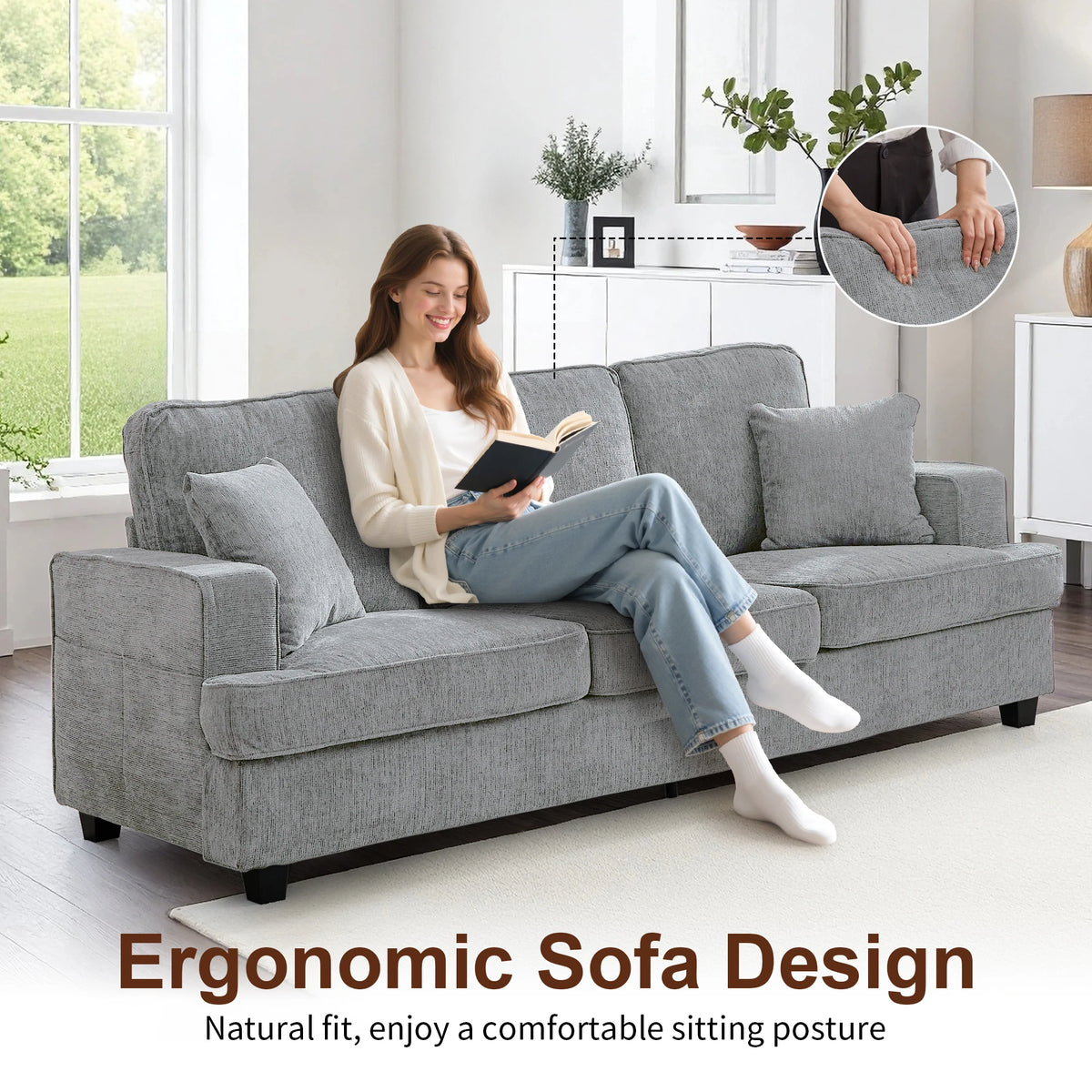 Modern Cloud Chenille Three Seater Sofa For Living Room