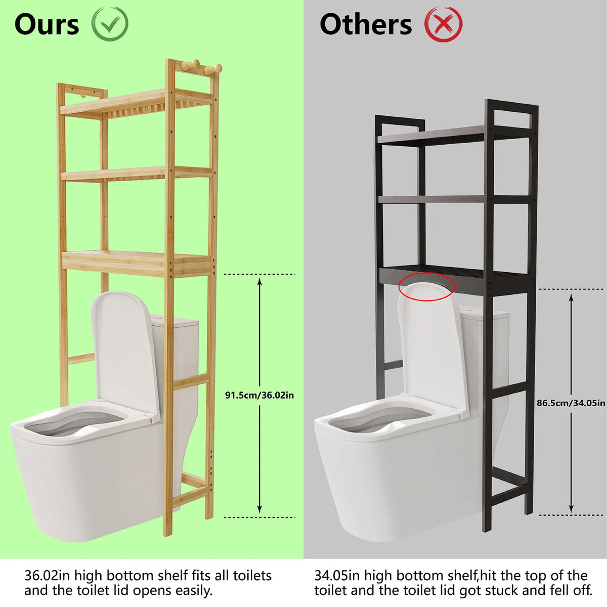 Bamboo Triple Tier Bathroom Over Toilet Storage Shelf