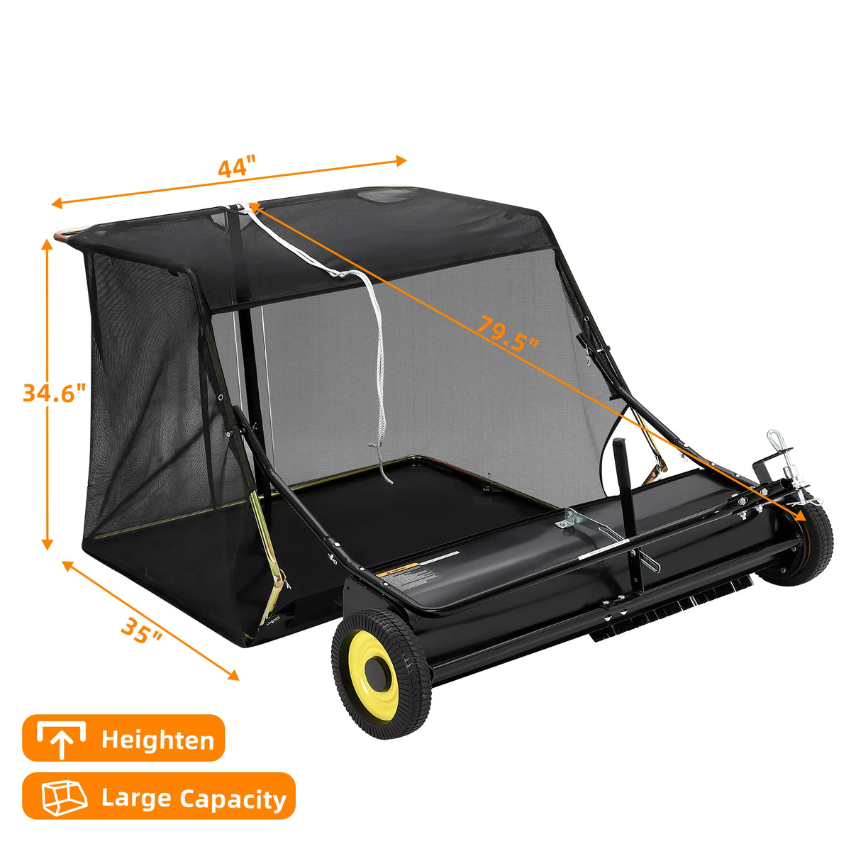HiMISS Heavy Duty Tow Behind Lawn Sweeper Leaf Grass Collector