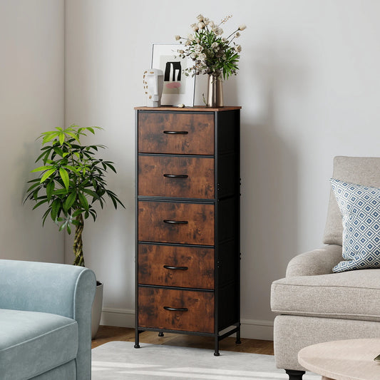 JHK Modern Steel Frame Wardrobe Dresser 5 Fabric Drawers