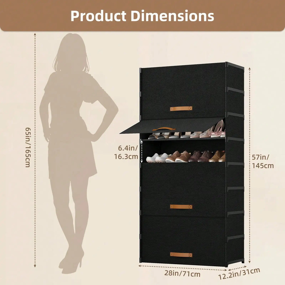 Metal Frame Shoe Storage Cabinet With Dustproof Fabric Doors