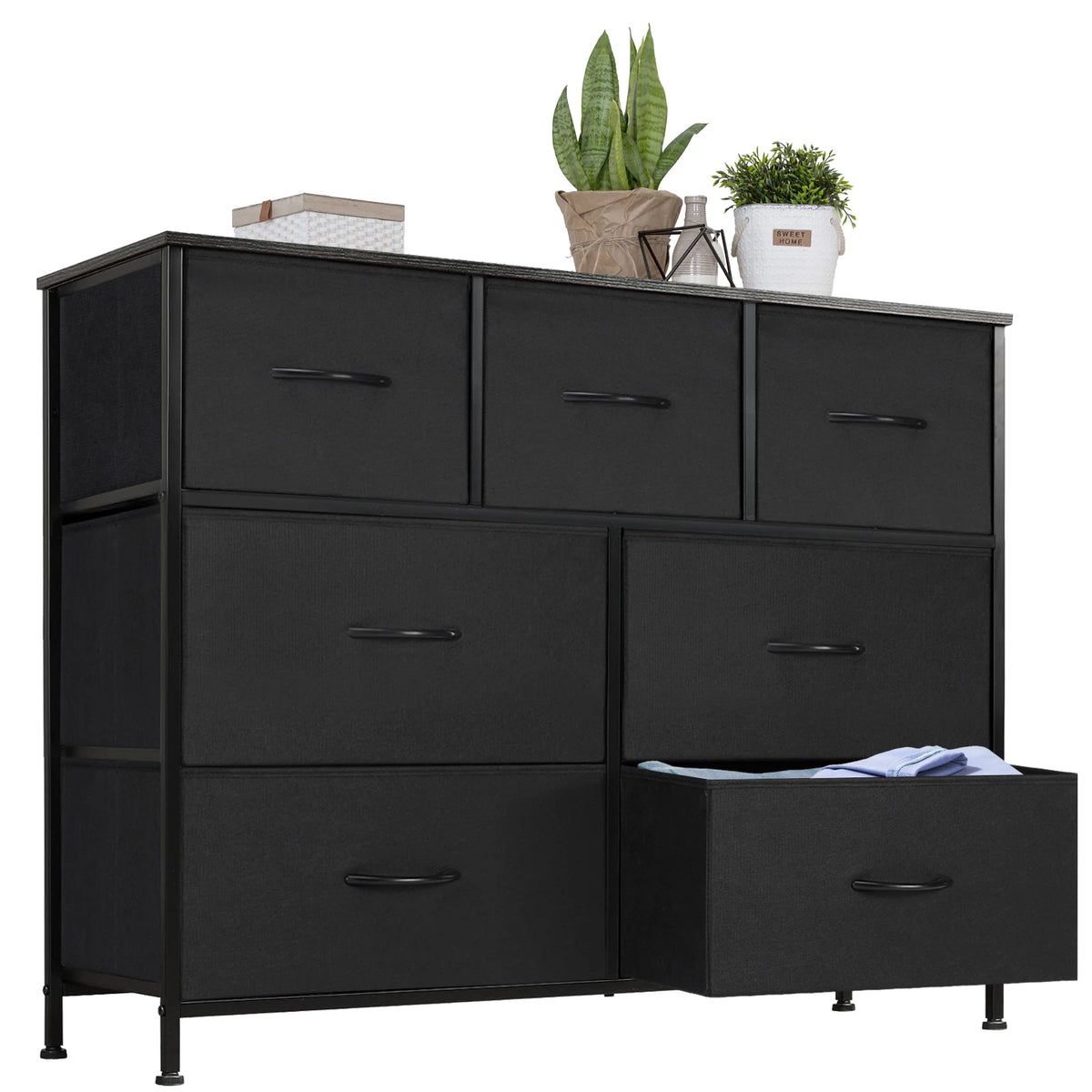 Jhk Wooden Bedroom Dresser With Seven Fabric Drawers Storage Organizer