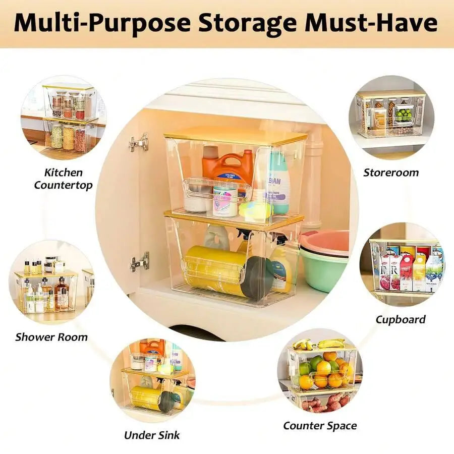 Plastic Pantry Organizers With Bamboo Trash Bag Dispenser Holder