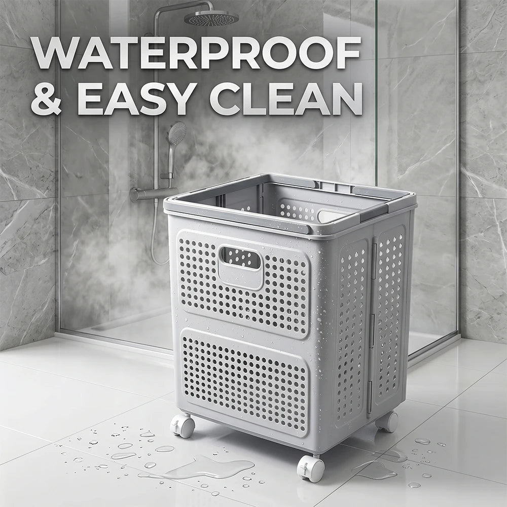 Collapsible Plastic Laundry Hamper With Wheels And Handle