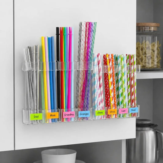 Reusable Clear Acrylic Straw Holder Wall Mounted Organizer