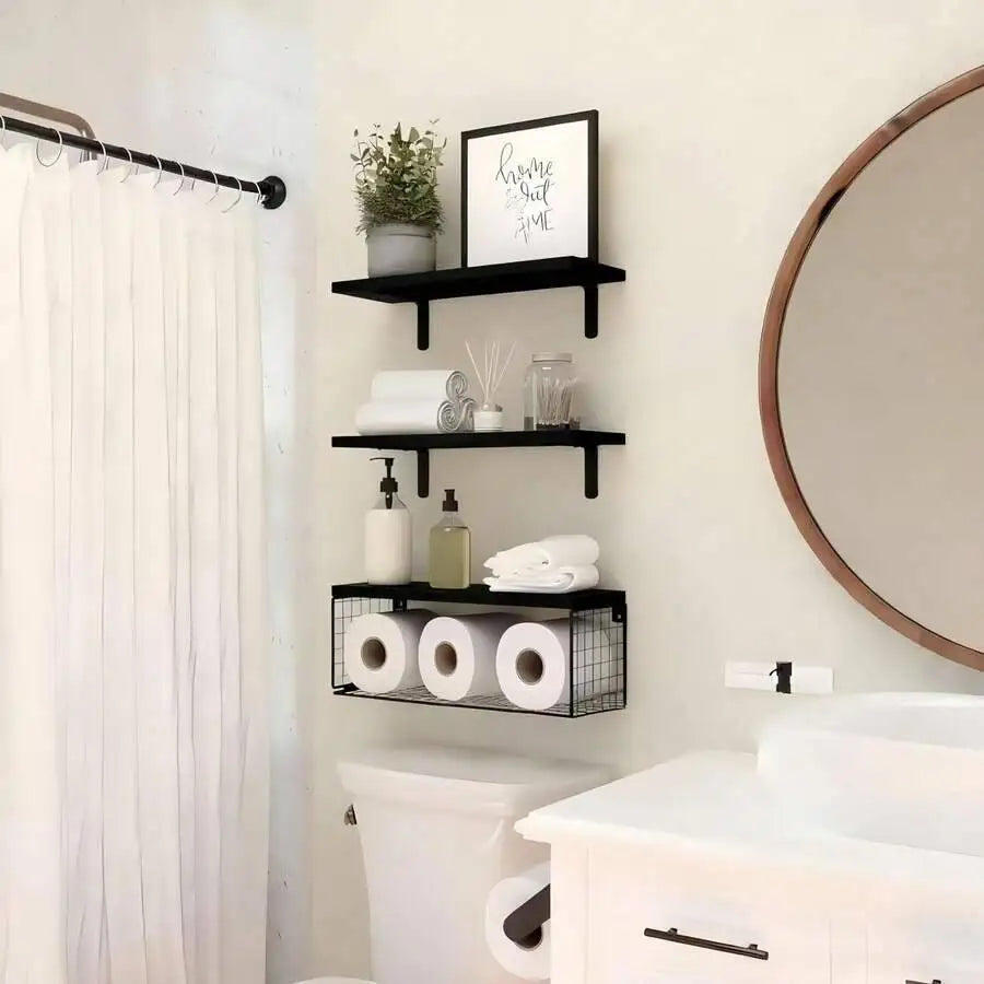 Wall Mounted Metal Floating Bathroom Toilet Paper Storage Shelves