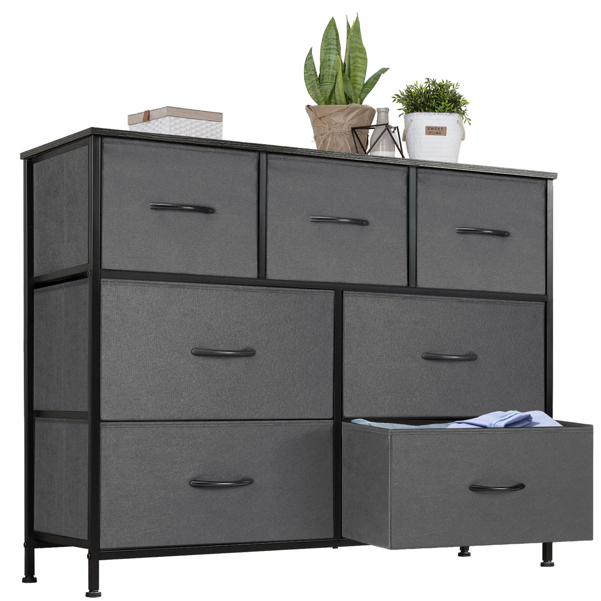 Jhk Wooden Bedroom Dresser With Seven Fabric Drawers Storage Organizer