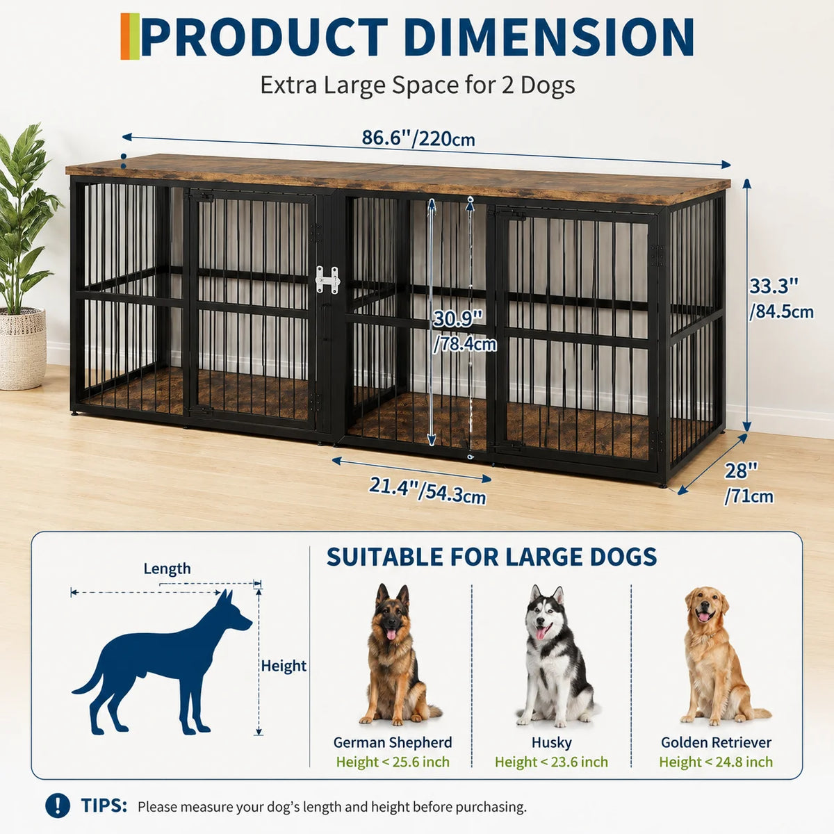 Heavy Duty Wooden Double Dog Crate With Storage Table