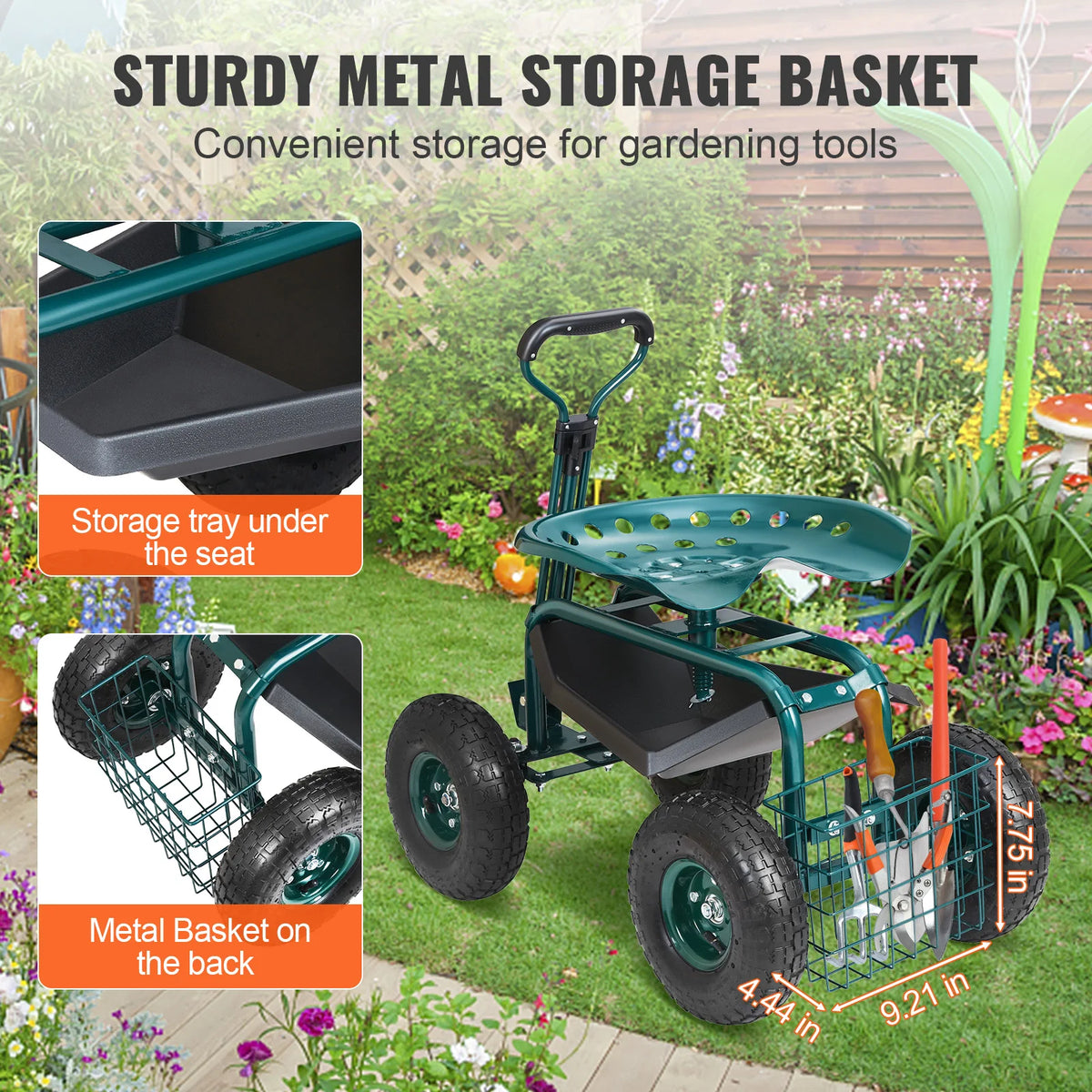 SucceBuy Garden Cart With Rolling Wheels And Swivel Seat