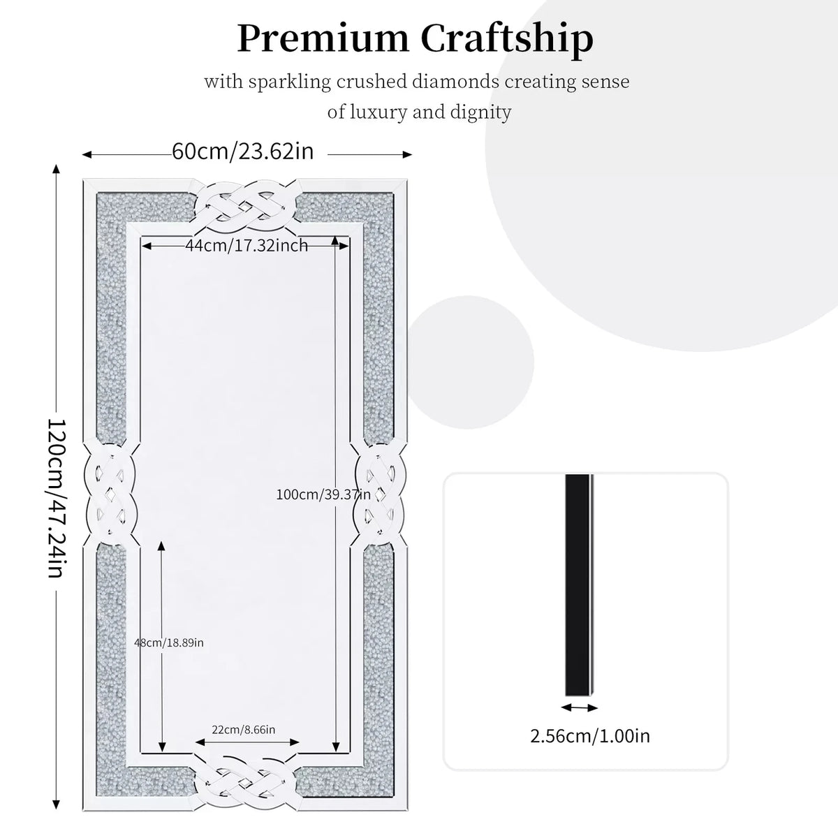 Wisfor Glam Crushed Diamond Wall Mirror With Crystal Frame