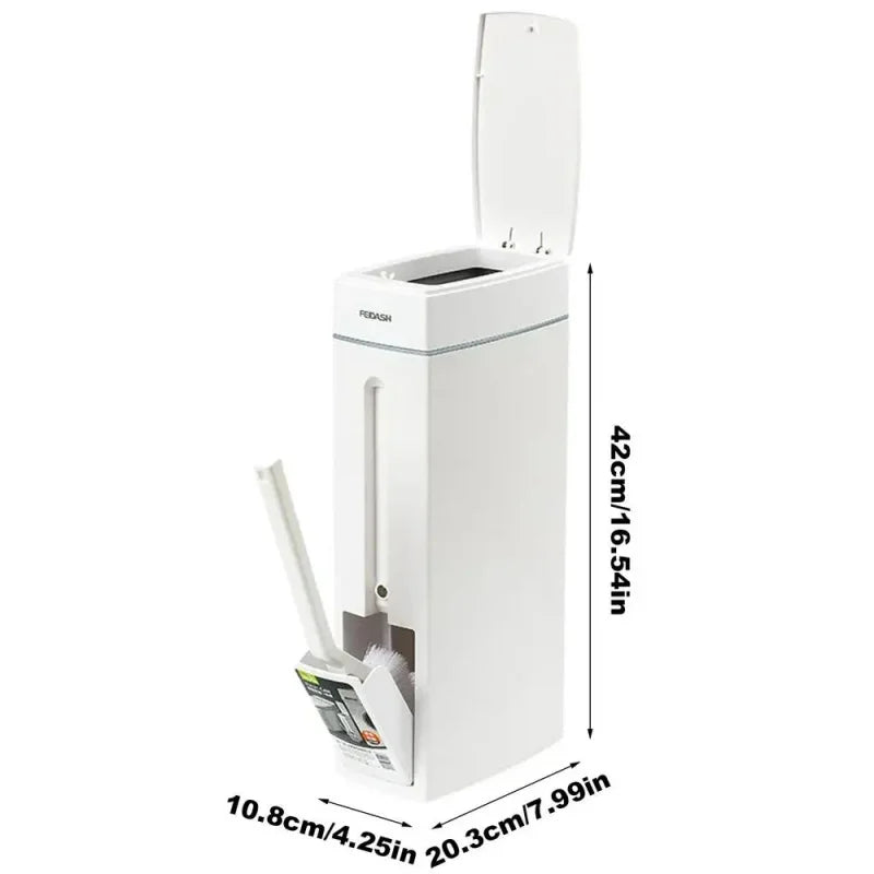Plastic Bathroom Trash Can With Integrated Toilet Brush Combo