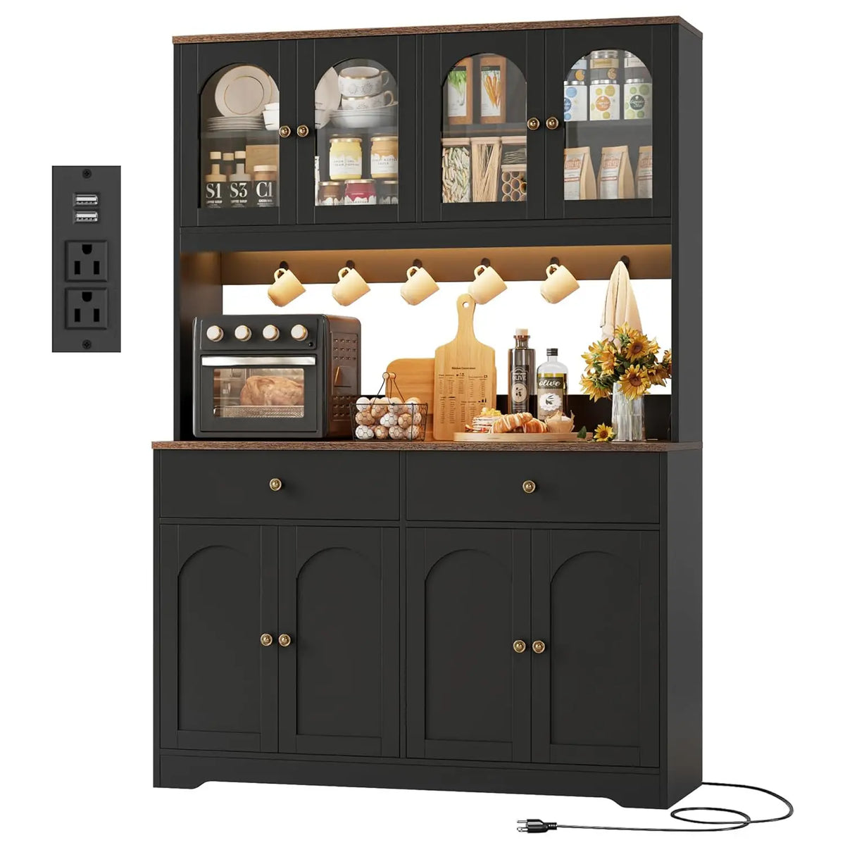 Huanzhuang LED Kitchen Pantry Cabinet With Power Outlet
