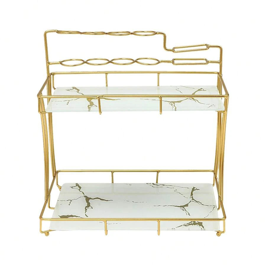 Dual Tier Metal Makeup Organizer Tray With Toothbrush Holder