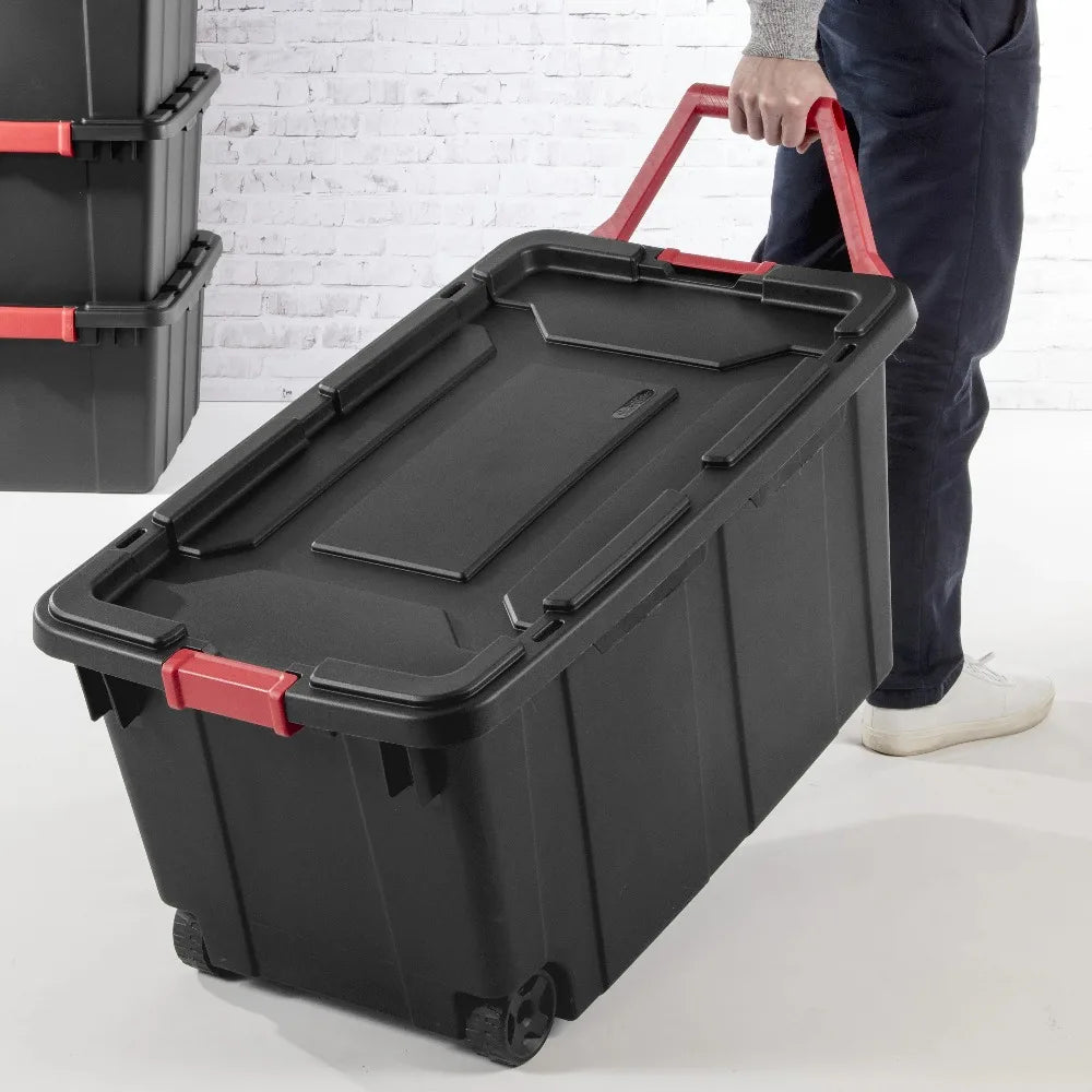 Sterilite Industrial Wheeled Plastic Storage Tote With Handle