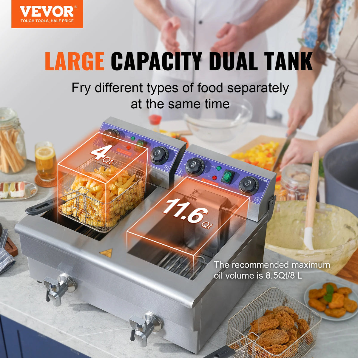 SucceBuy Commercial Electric Deep Fryer Dual Detachable Tanks