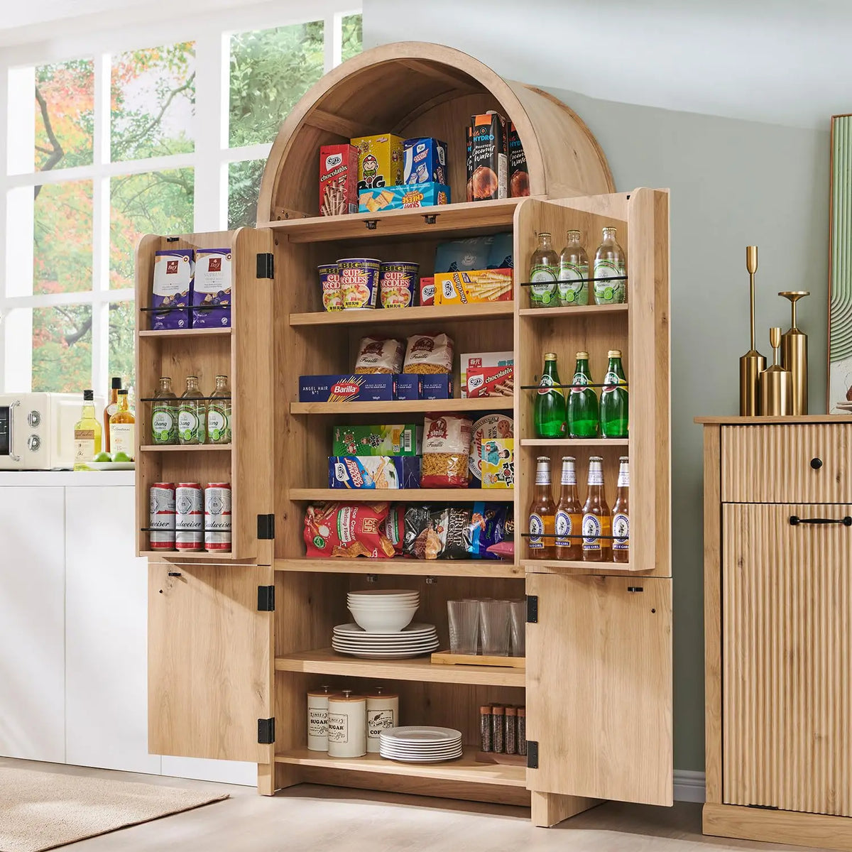 Solid Wood Fluted Free Standing Bathroom Storage Cabinet