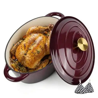 Enameled Oval Cast Iron Dutch Oven With Lid Dual Handles