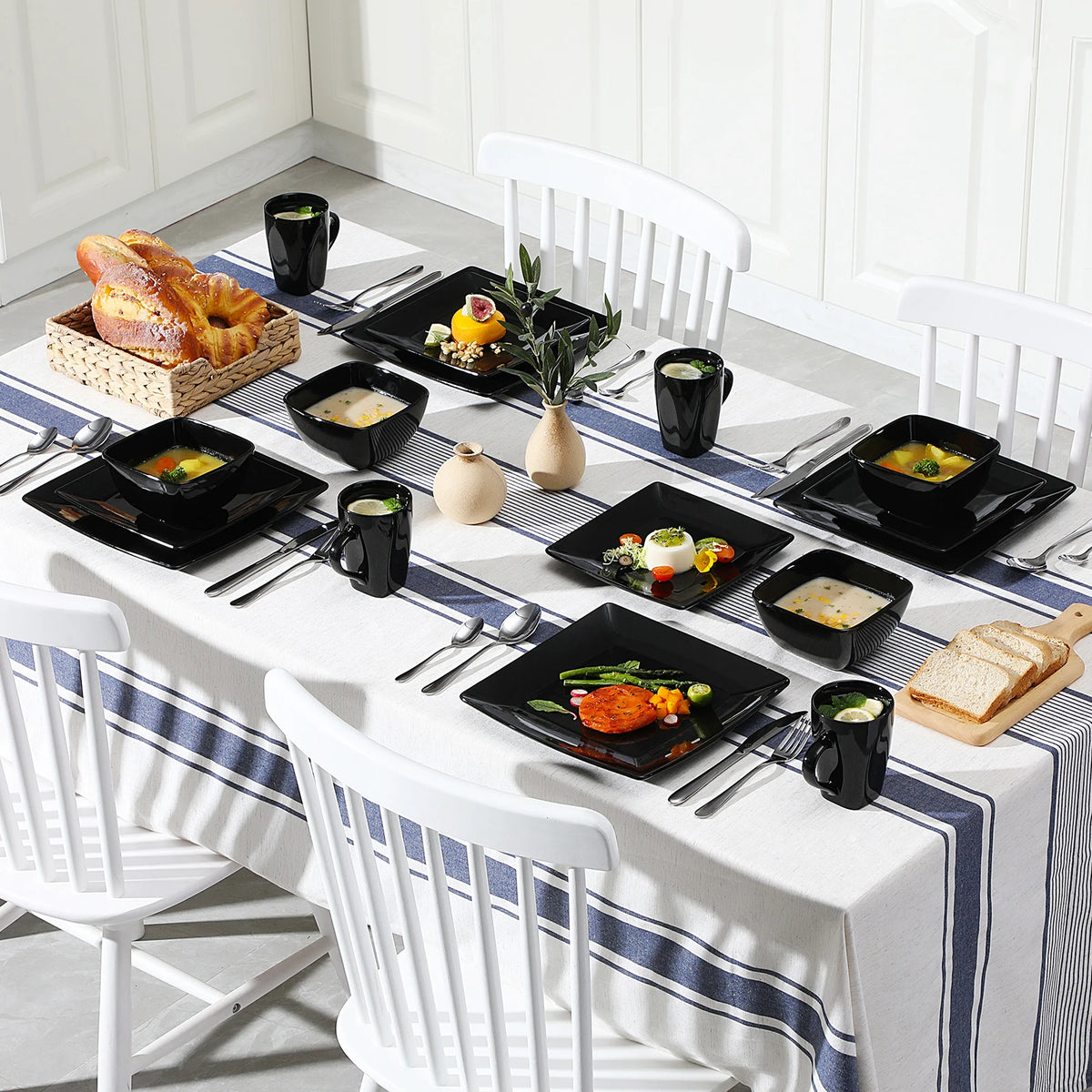 Malacasa Modern Ceramic Porcelain Square Dinnerware Set