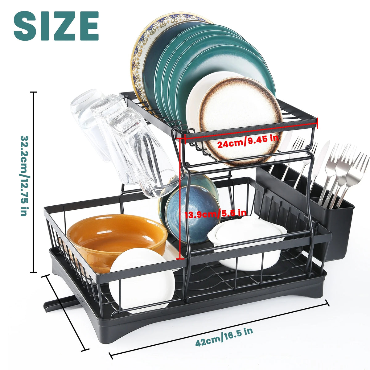 Metal Two Tier Kitchen Countertop Dish Drying And Draining Rack