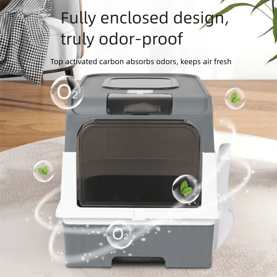 Enclosed Top Entry Cat Litter Box With Odor Proof Cover