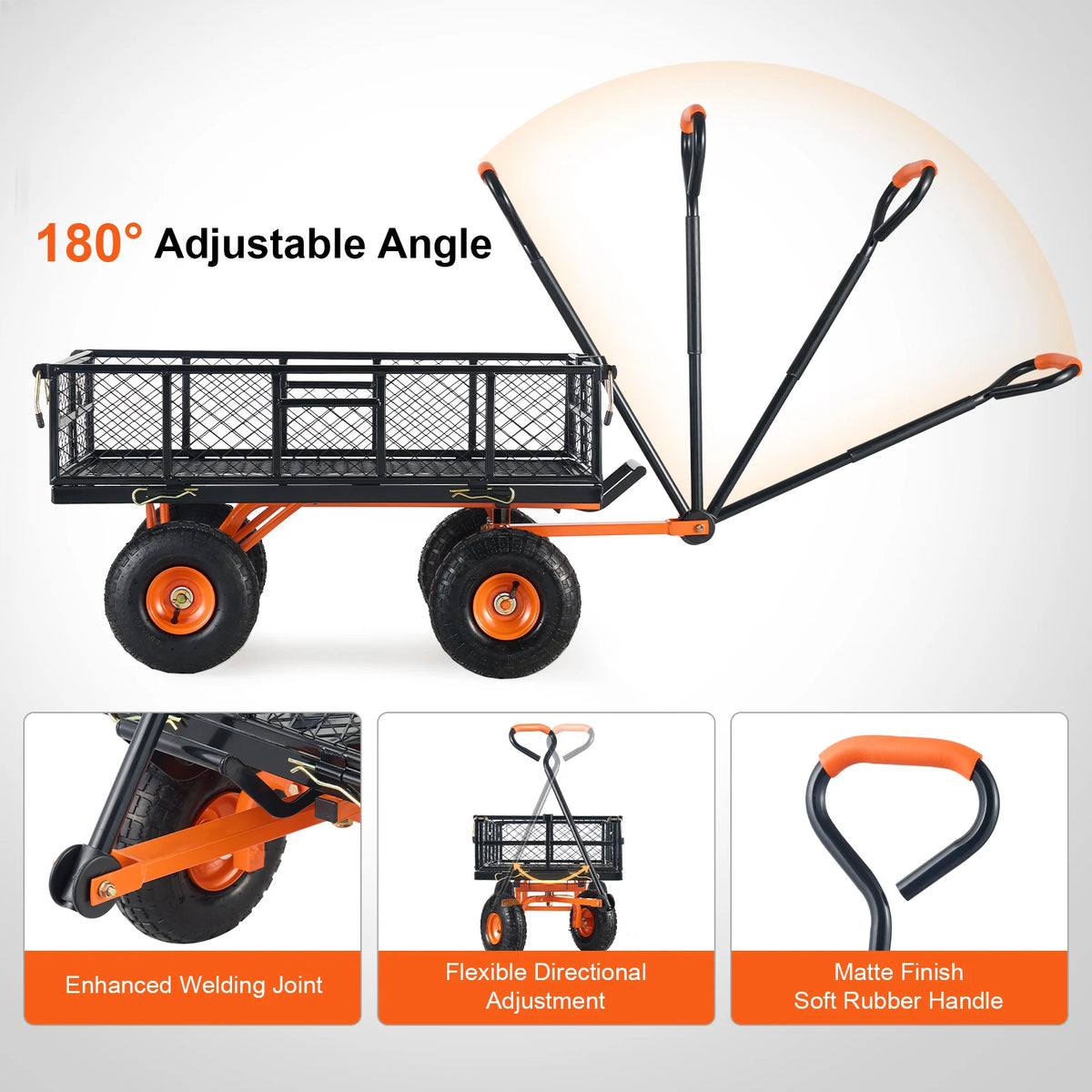 SucceBuy Sturdy Metal Garden Cart Utility Wagon With High Capacity