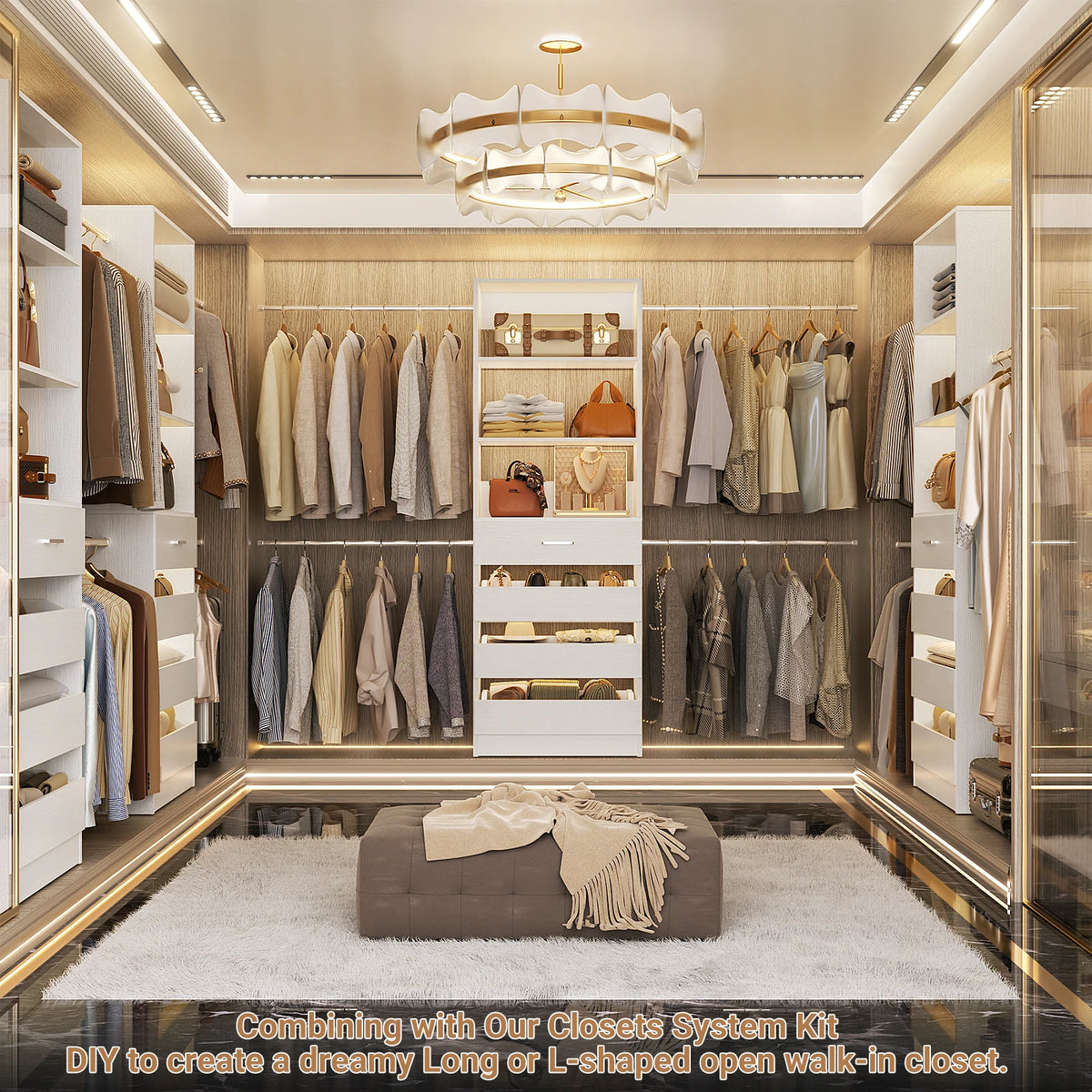 Aheaplus Wooden Closet Organizer With Drawers And Hanging Rods