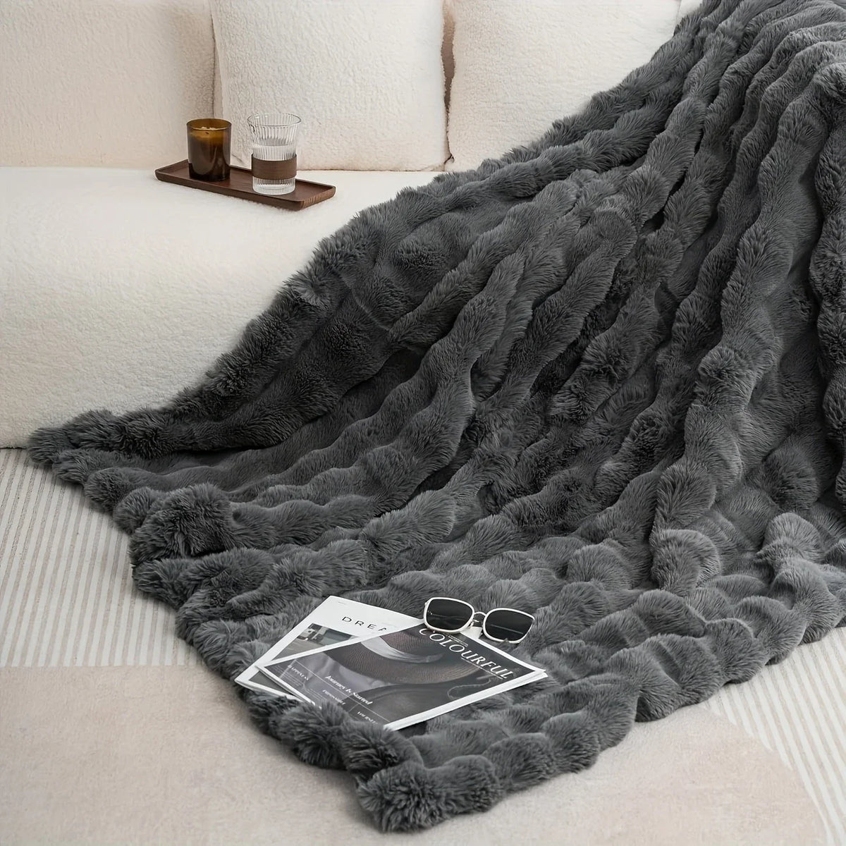 Rosekind Bubble Fleece Throw Blanket For Soft Bedroom Decor