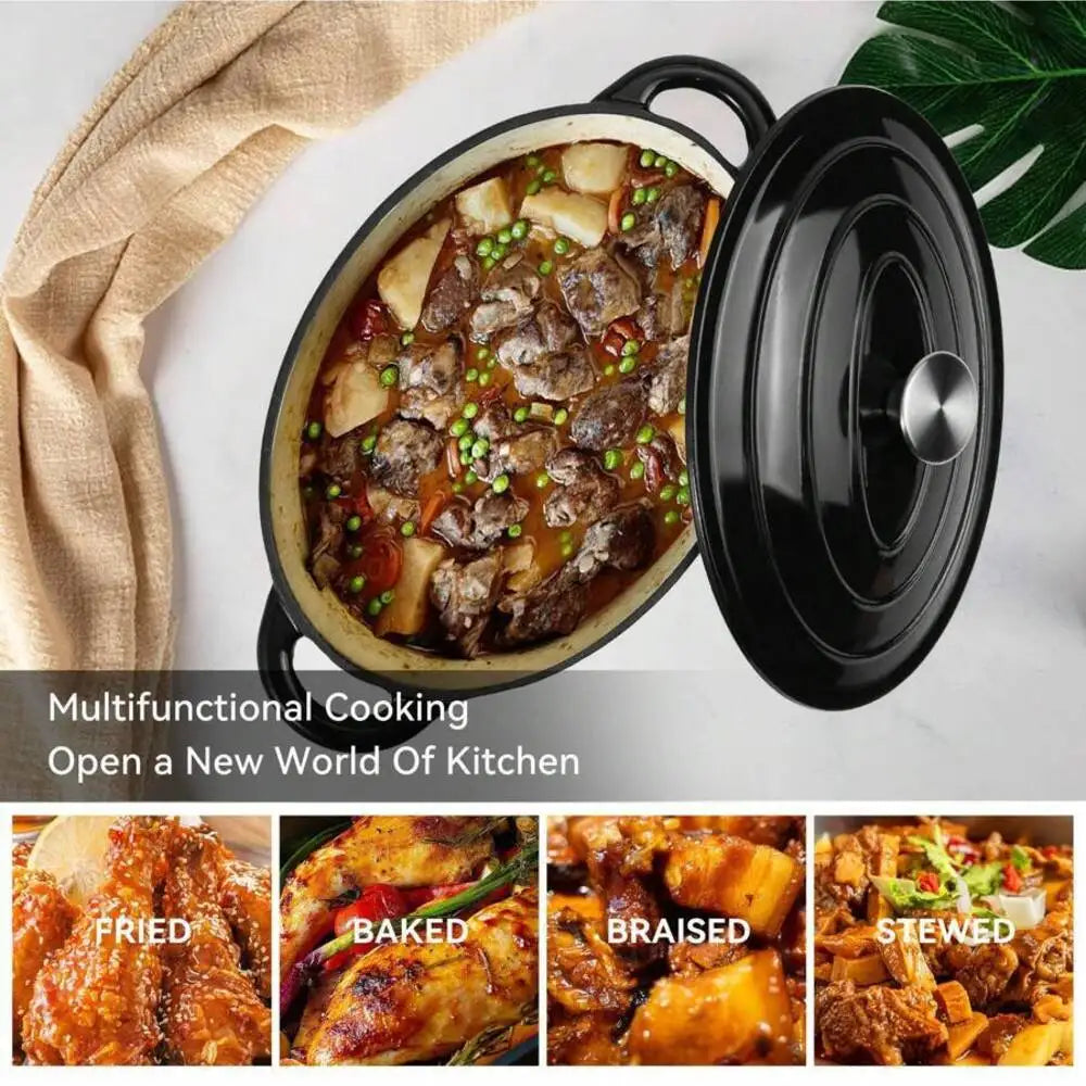 Enameled Oval Cast Iron Dutch Oven With Lid Dual Handles