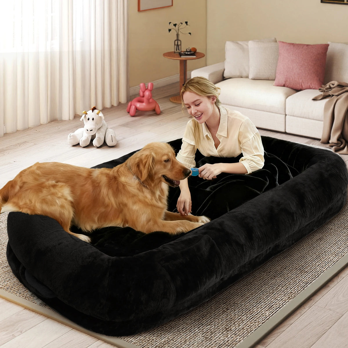 Premium Orthopedic Human Dog Bed With Removable Faux Fur Cover
