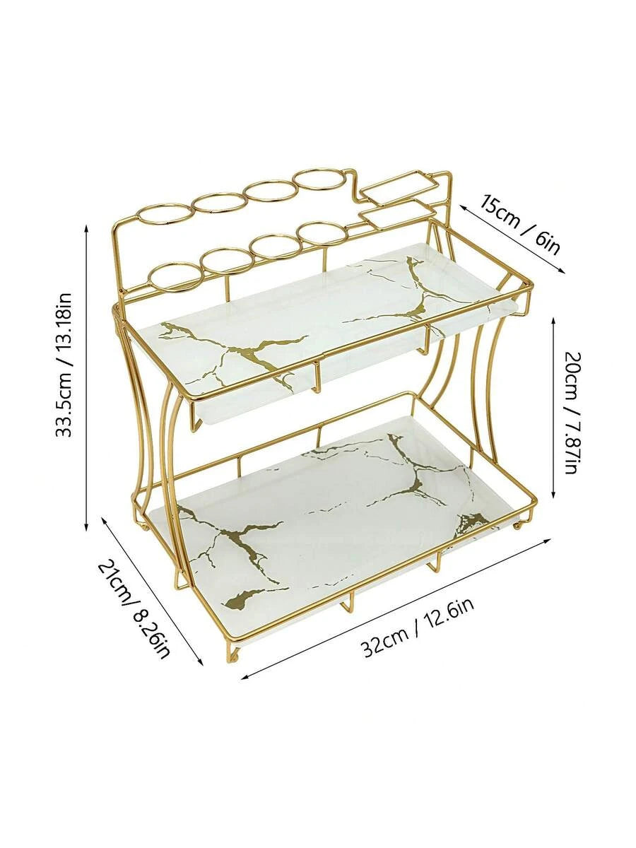 Dual Tier Metal Makeup Organizer Tray With Toothbrush Holder