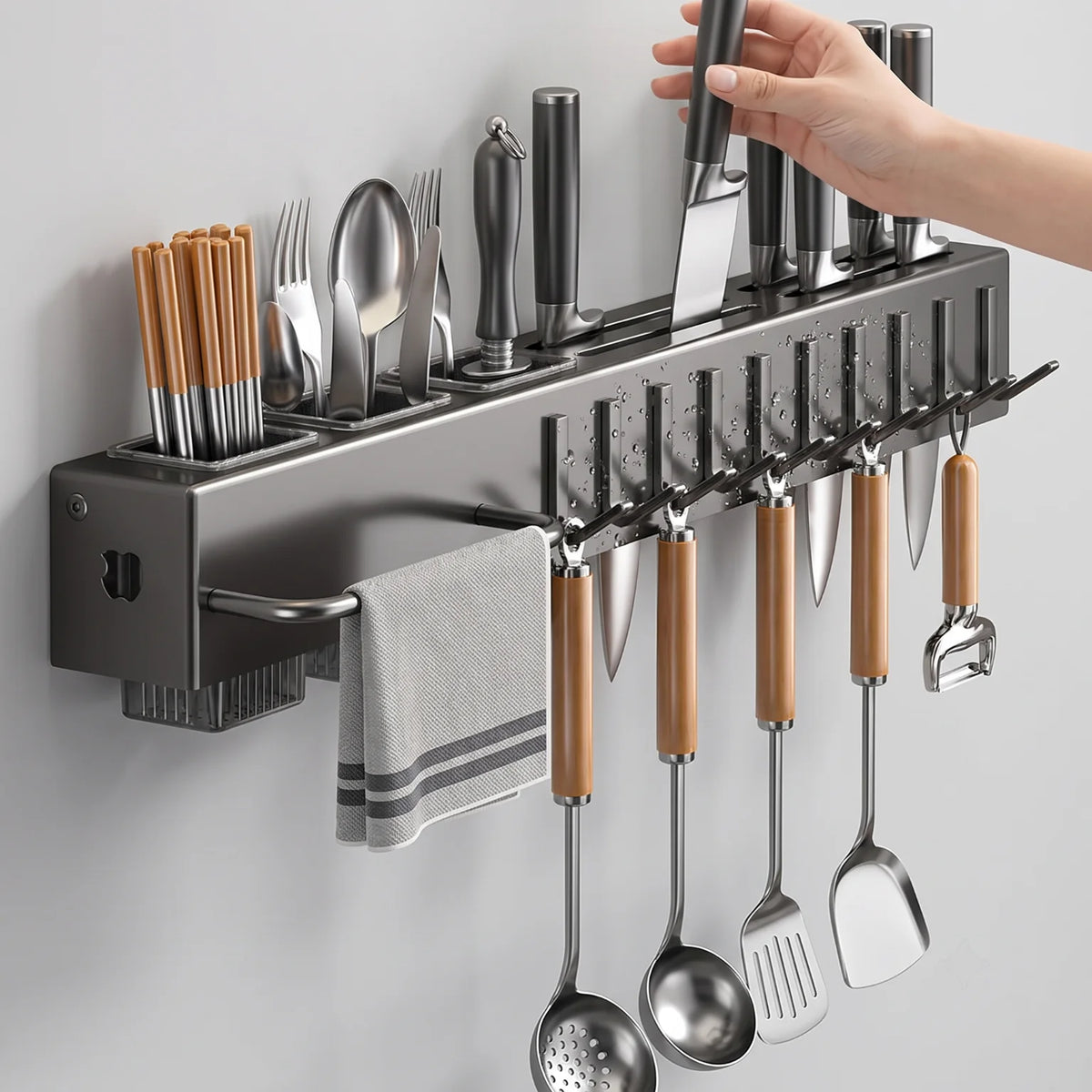 Heavy Duty Carbon Steel Wall Mount Kitchen Knife And Utensil Rack