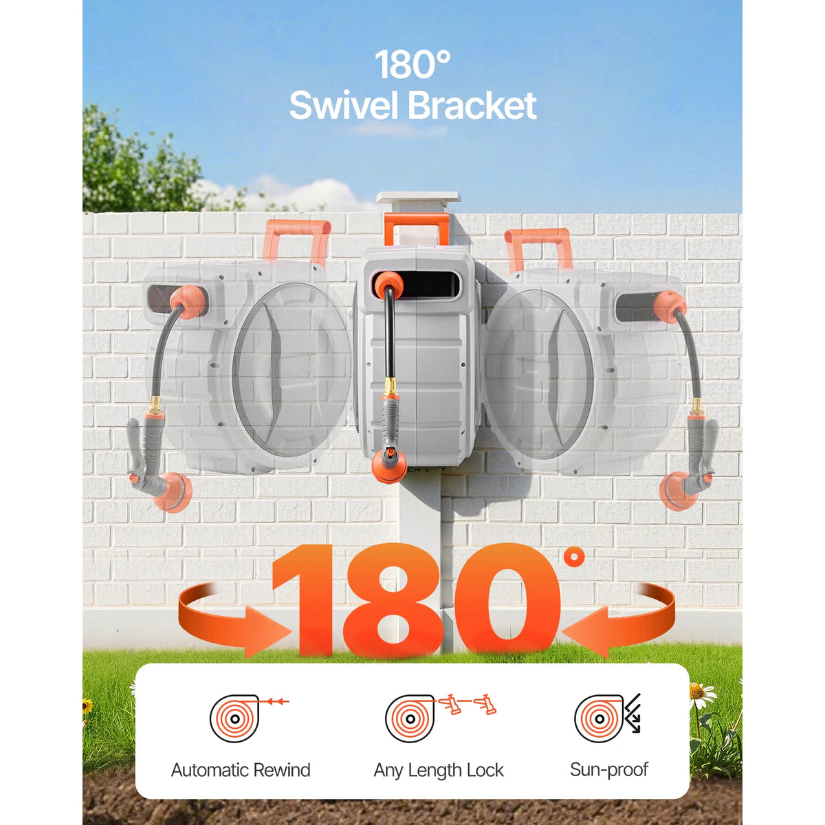 SucceBuy Wall Mounted Retractable Garden Hose Reel With Nozzle
