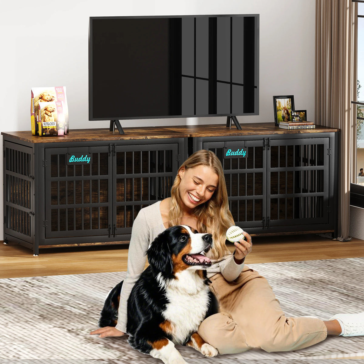 Heavy Duty Indoor Dog Crate Furniture With TV Stand Base