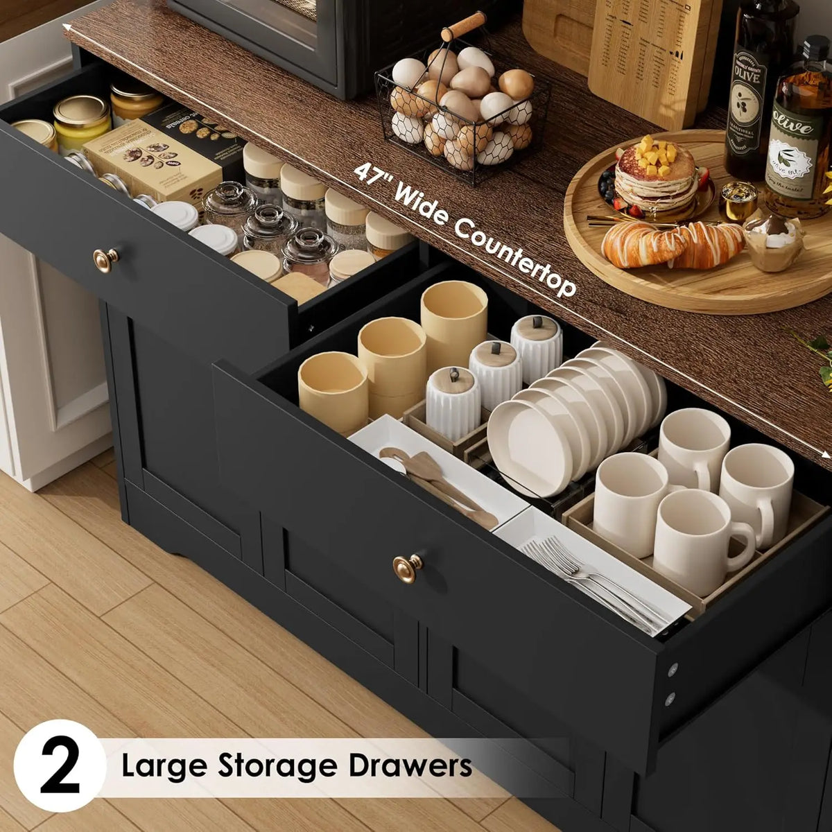 Huanzhuang LED Kitchen Pantry Cabinet With Power Outlet