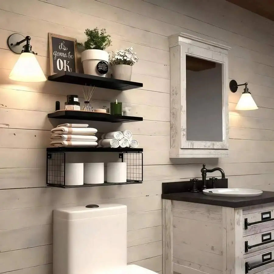 Wall Mounted Metal Floating Bathroom Toilet Paper Storage Shelves