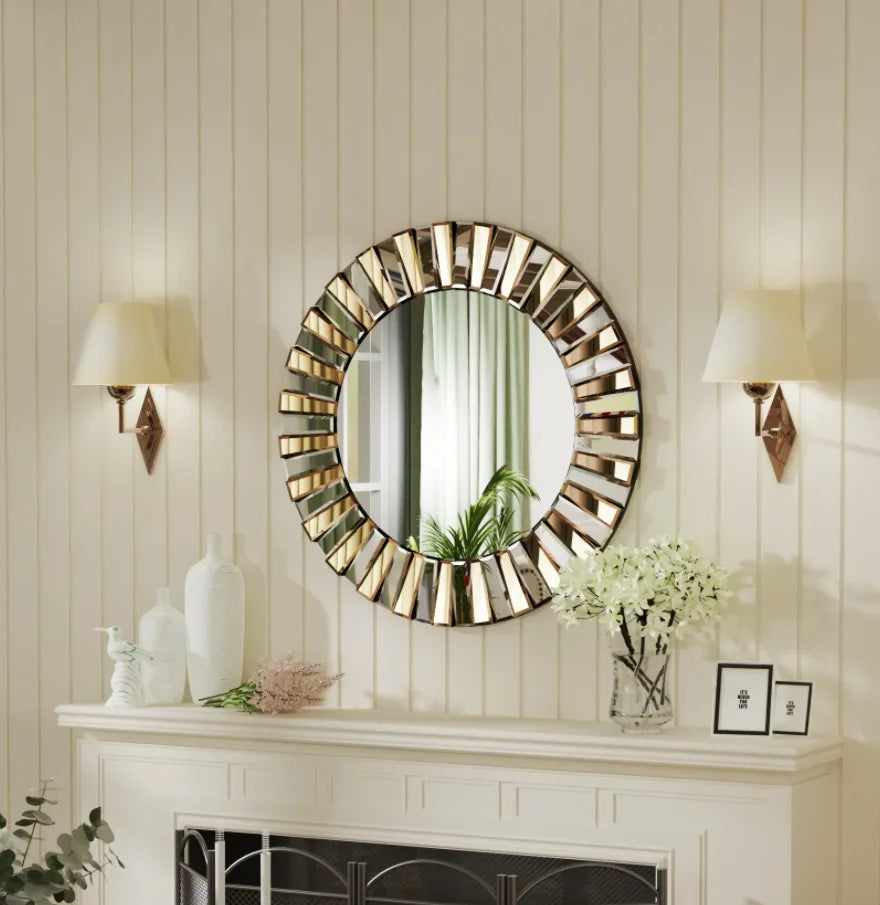 Round Starburst Glass Wall Mirror Decorative Accent Home Decor