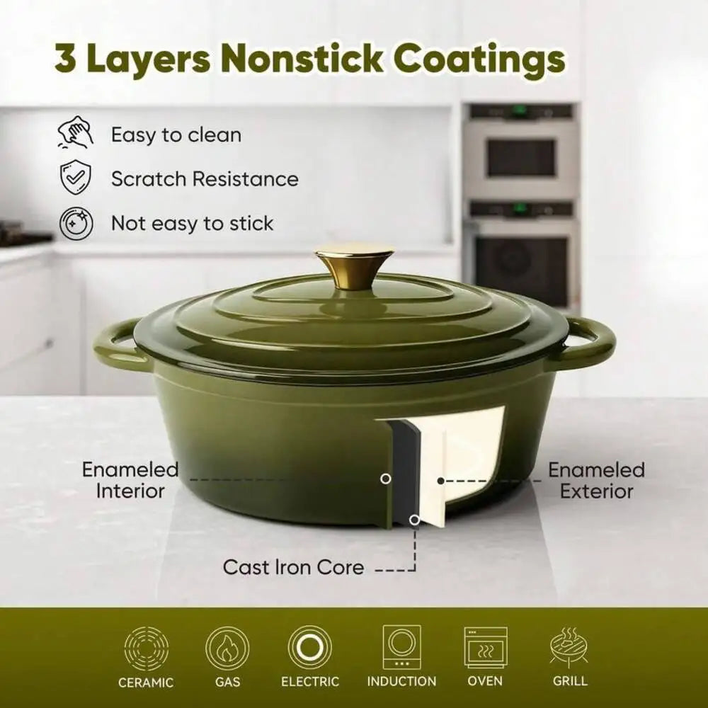Enameled Cast Iron Oval Dutch Oven Pot For Cooking And Baking