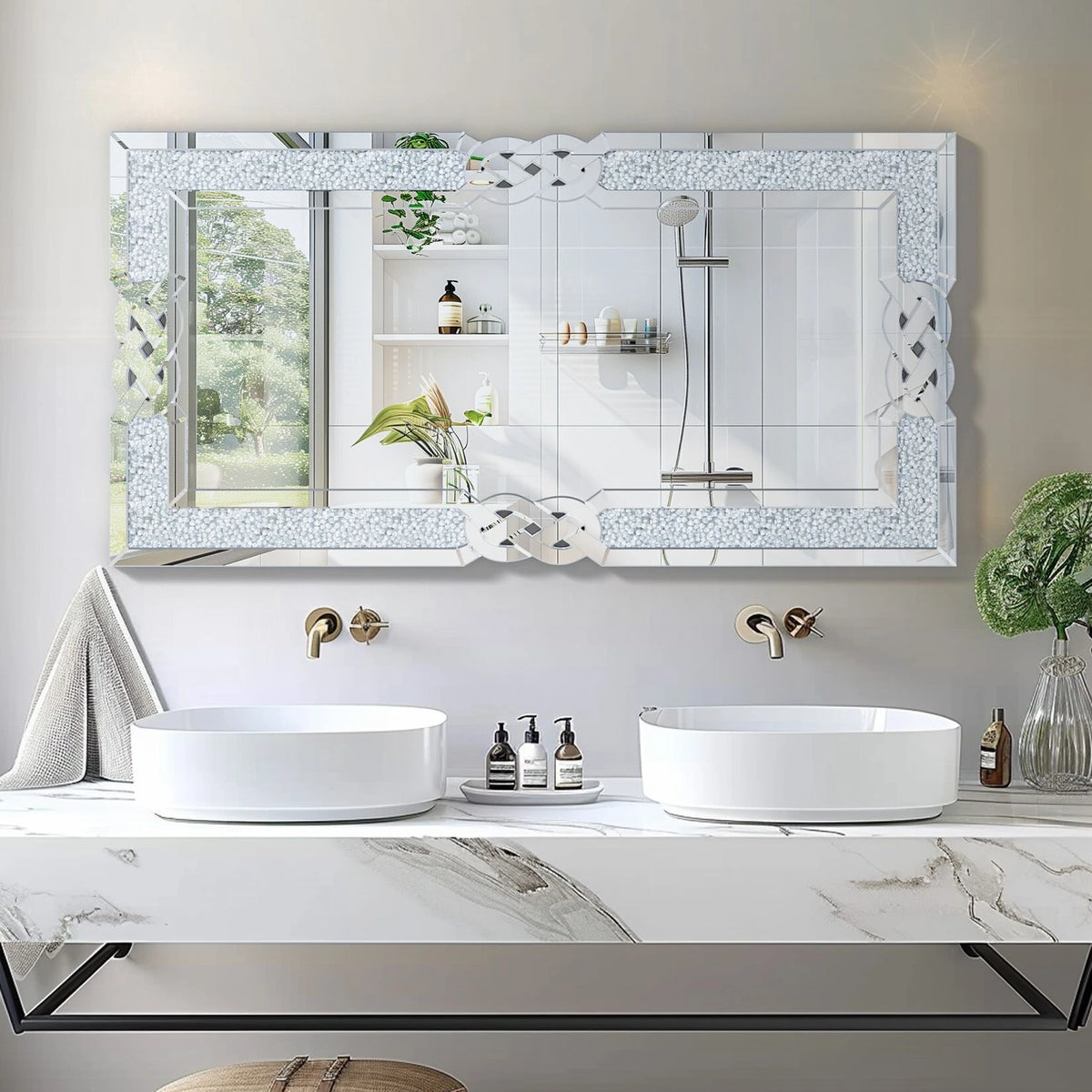 Wisfor Glam Crushed Diamond Wall Mirror With Crystal Frame