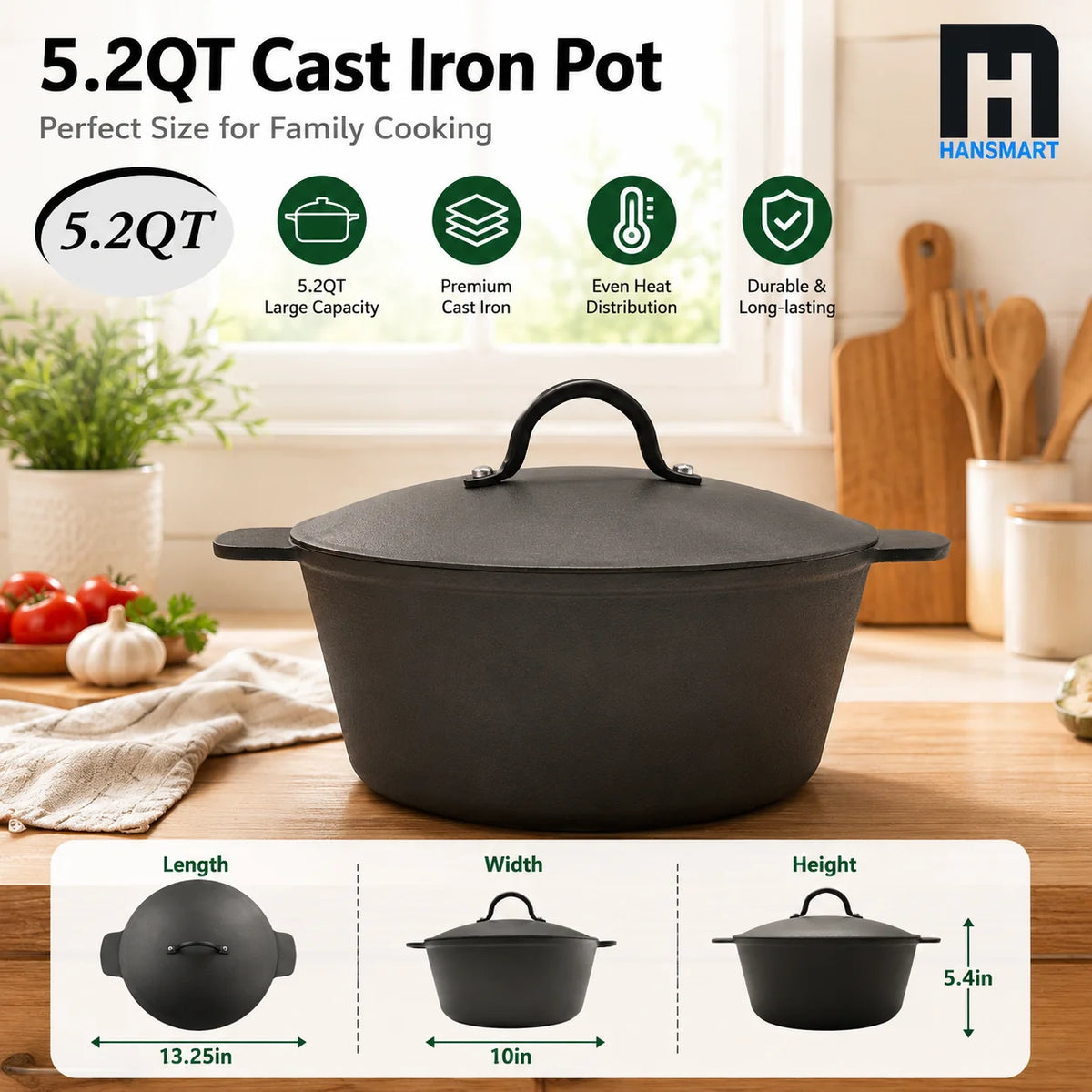 Hansmart Lightweight Cast Iron Dutch Oven Nonstick Cookware