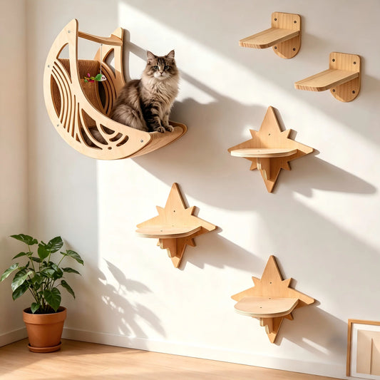 CWV Wall Mounted Cat Shelves Moon Hammock Star Perches