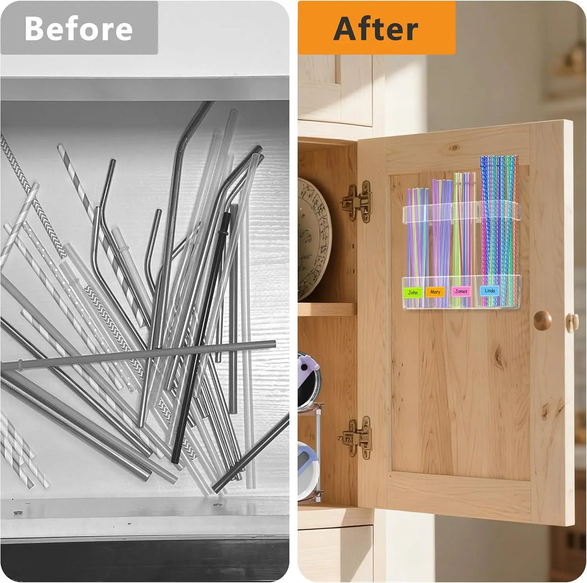 Reusable Clear Acrylic Straw Holder Wall Mounted Organizer