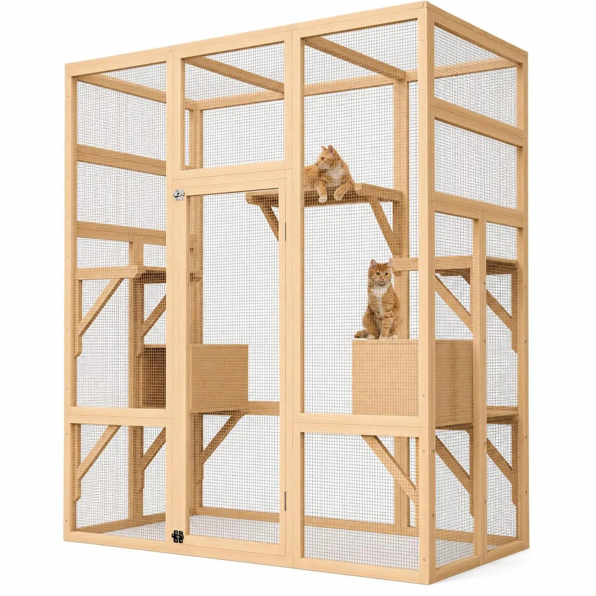 HiMISS Wooden Outdoor Catio Cat Enclosure With Multiple Platforms