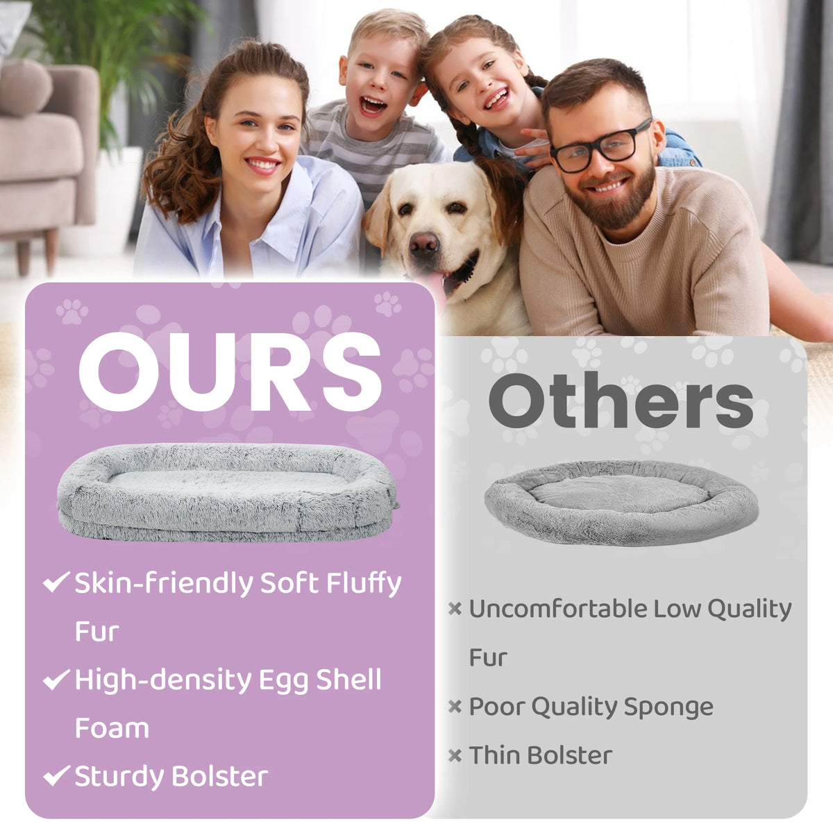 Premium Orthopedic Human Dog Bed With Removable Faux Fur Cover