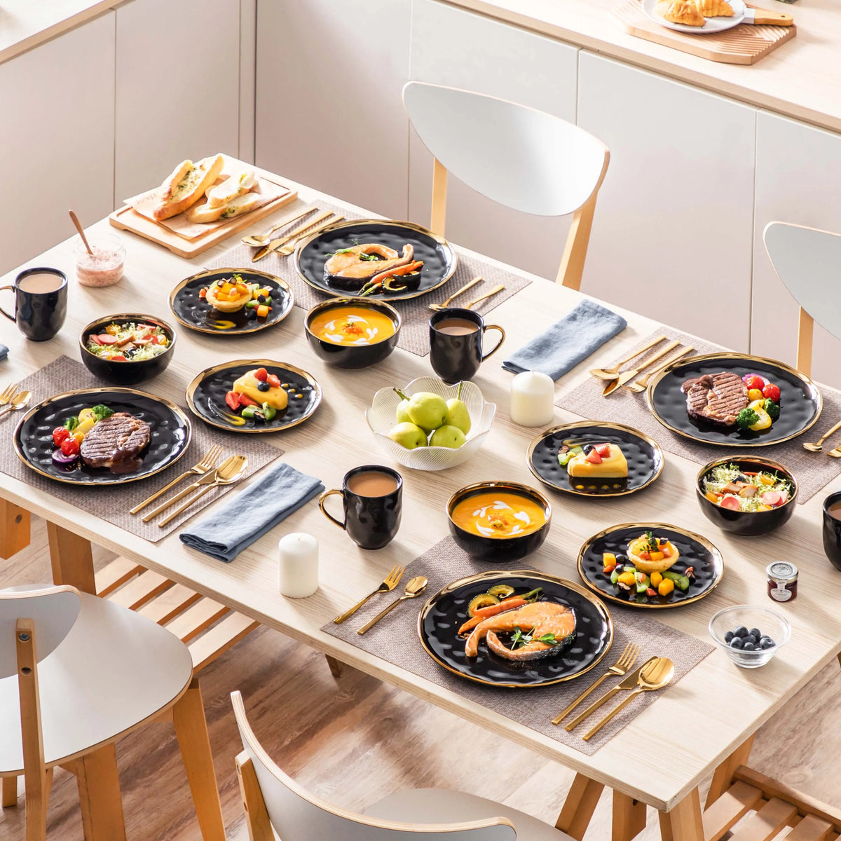 Malacasa Ceramic Dinnerware Set With Gold Trim Cups And Plates
