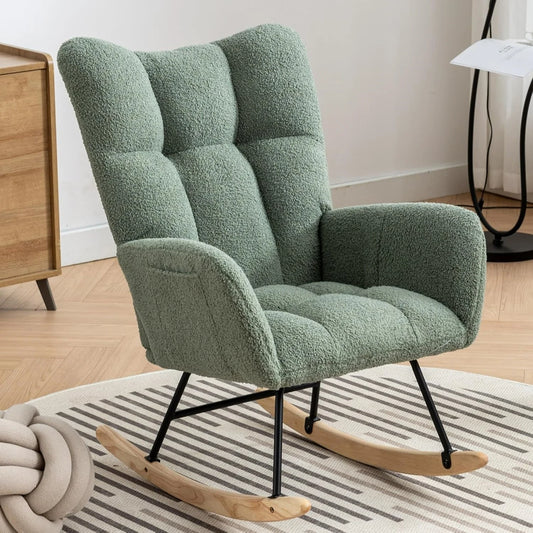 Studyset Modern Upholstered Teddy Boucle Rocking Chair With Side Pocket