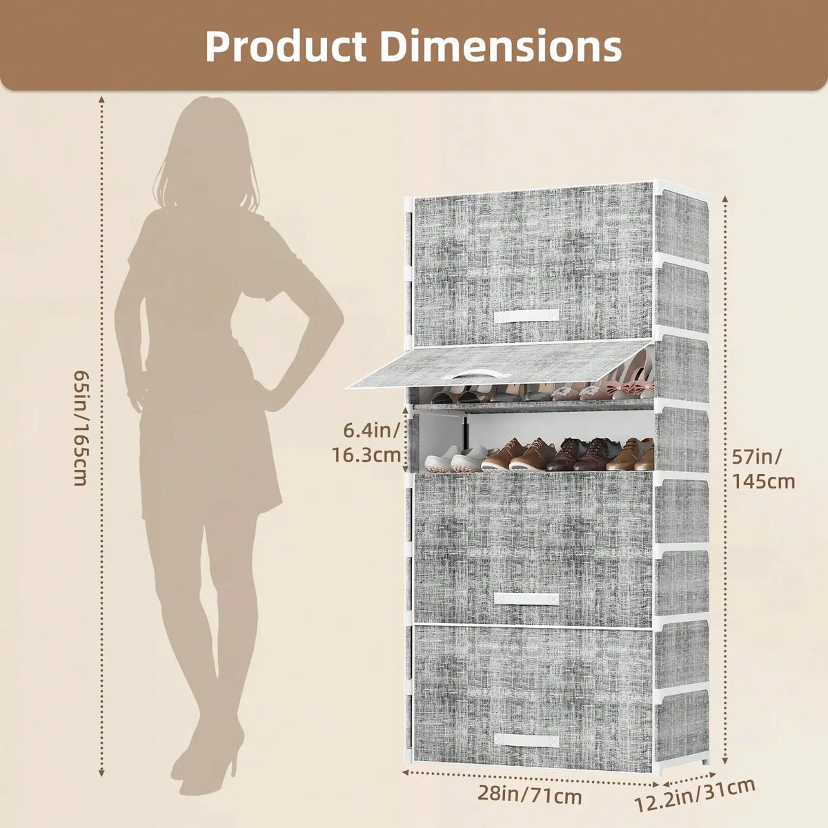 Metal Frame Shoe Storage Cabinet With Dustproof Fabric Doors