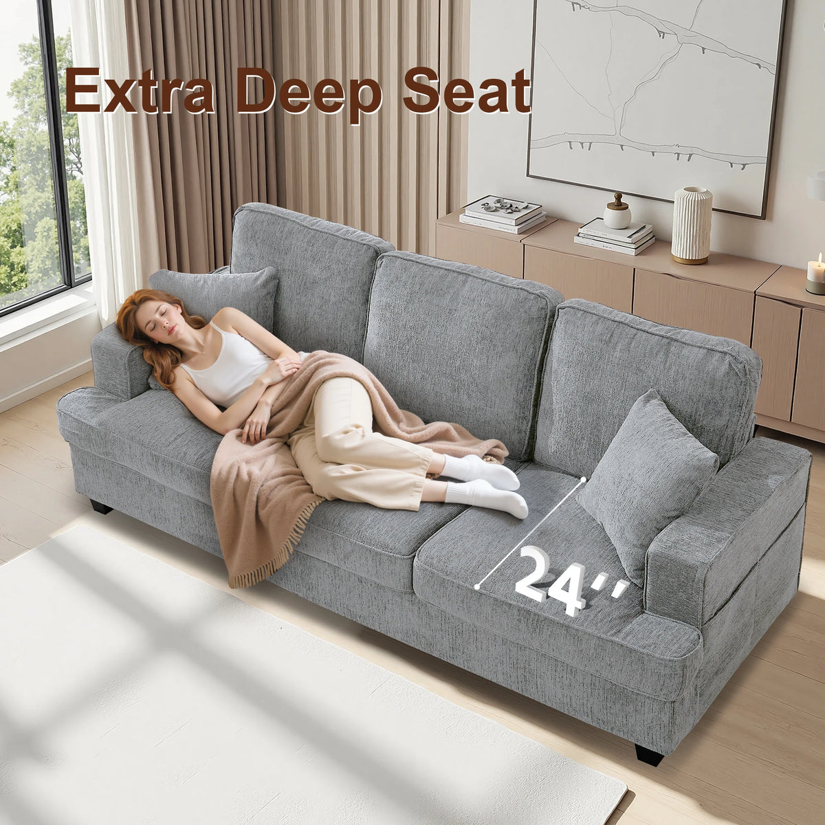 Modern Cloud Chenille Three Seater Sofa For Living Room