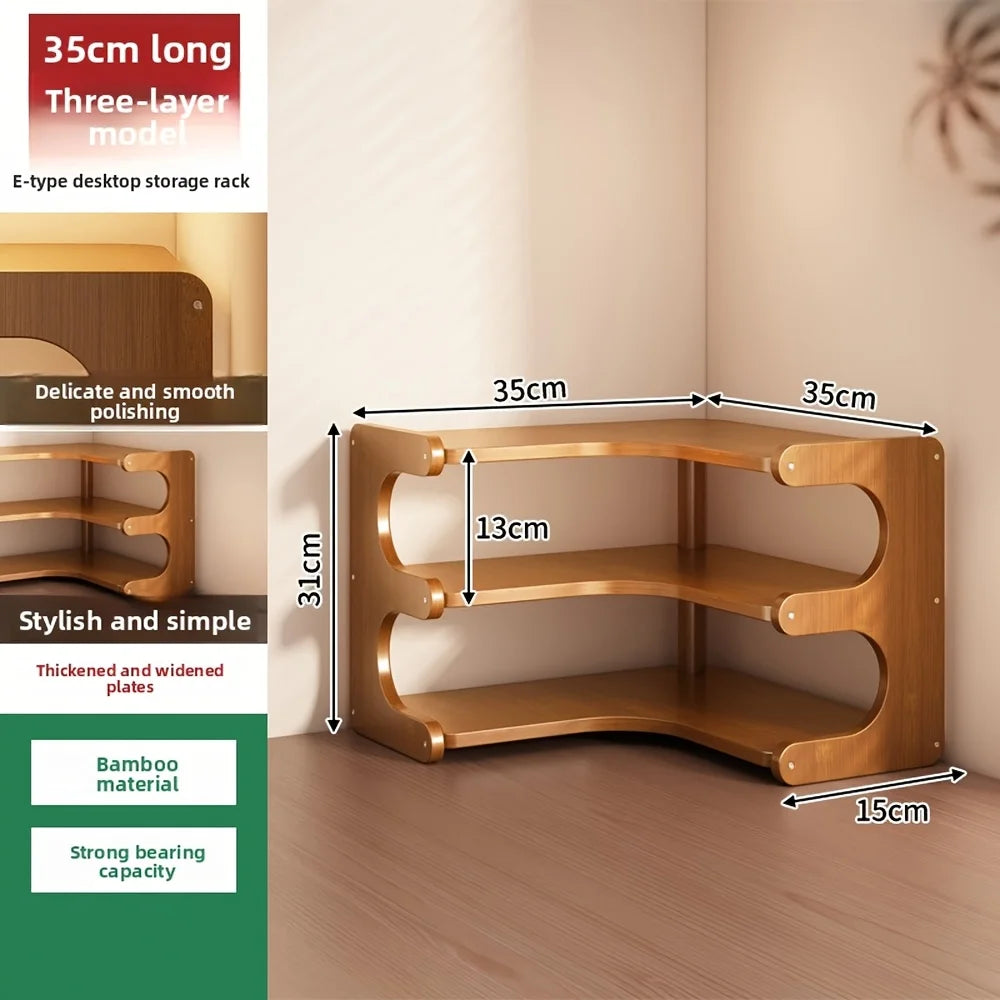 Multi Tier Bamboo Corner Wall Mounted Wooden Storage Shelf